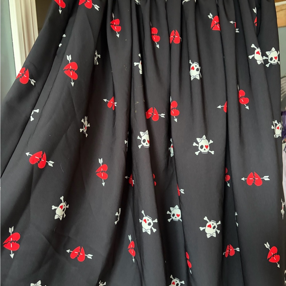 Black Skirt with Red Heart & Skull Print